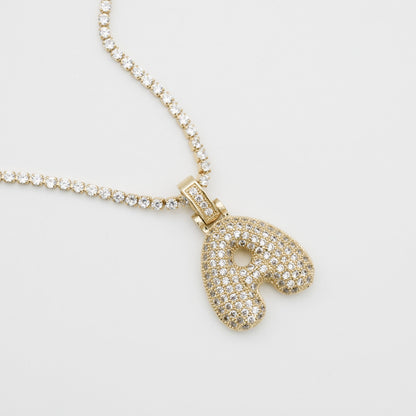 Pave Bubble Letter Initial Necklace