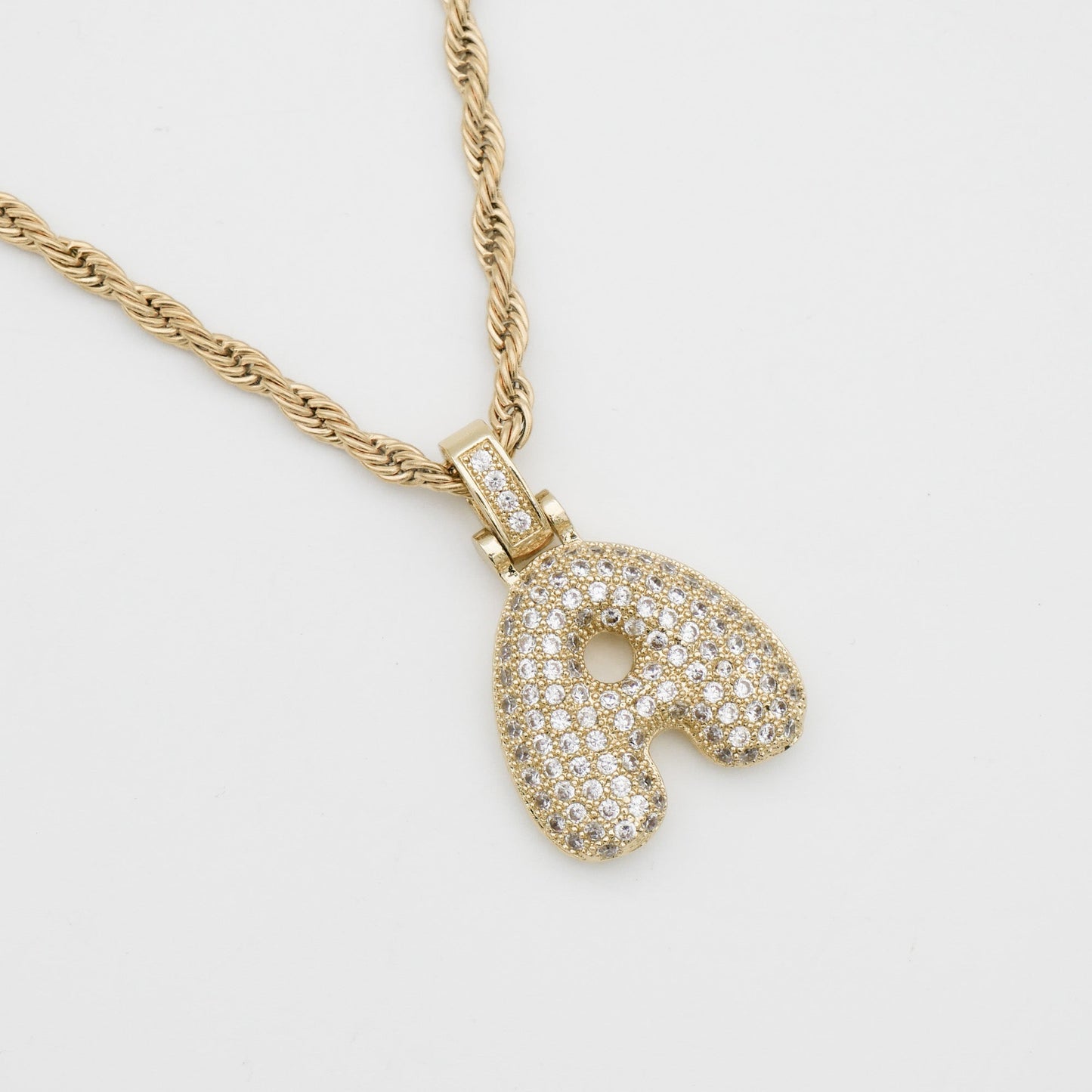Pave Bubble Letter Initial Necklace