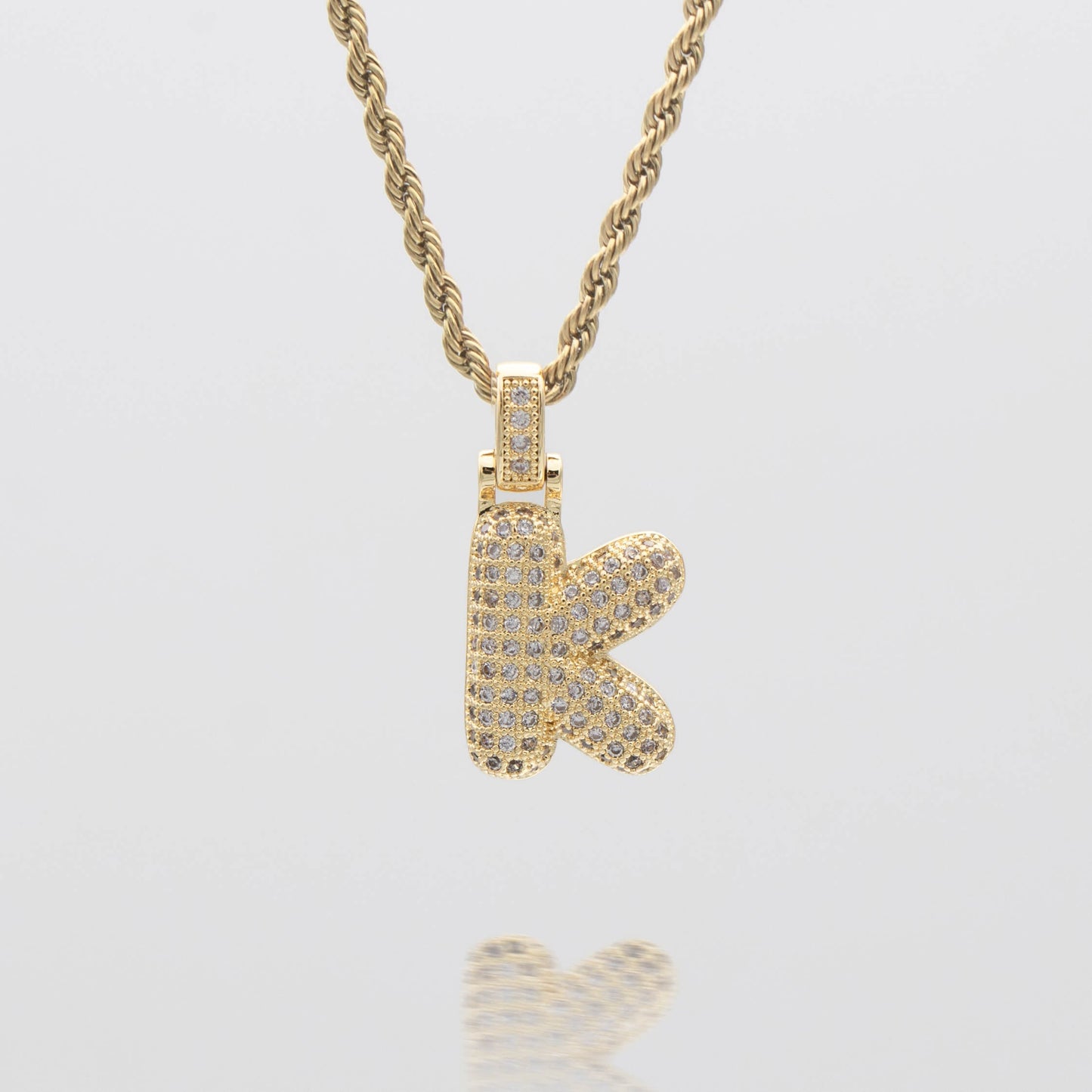 Pave Bubble Letter Initial Necklace