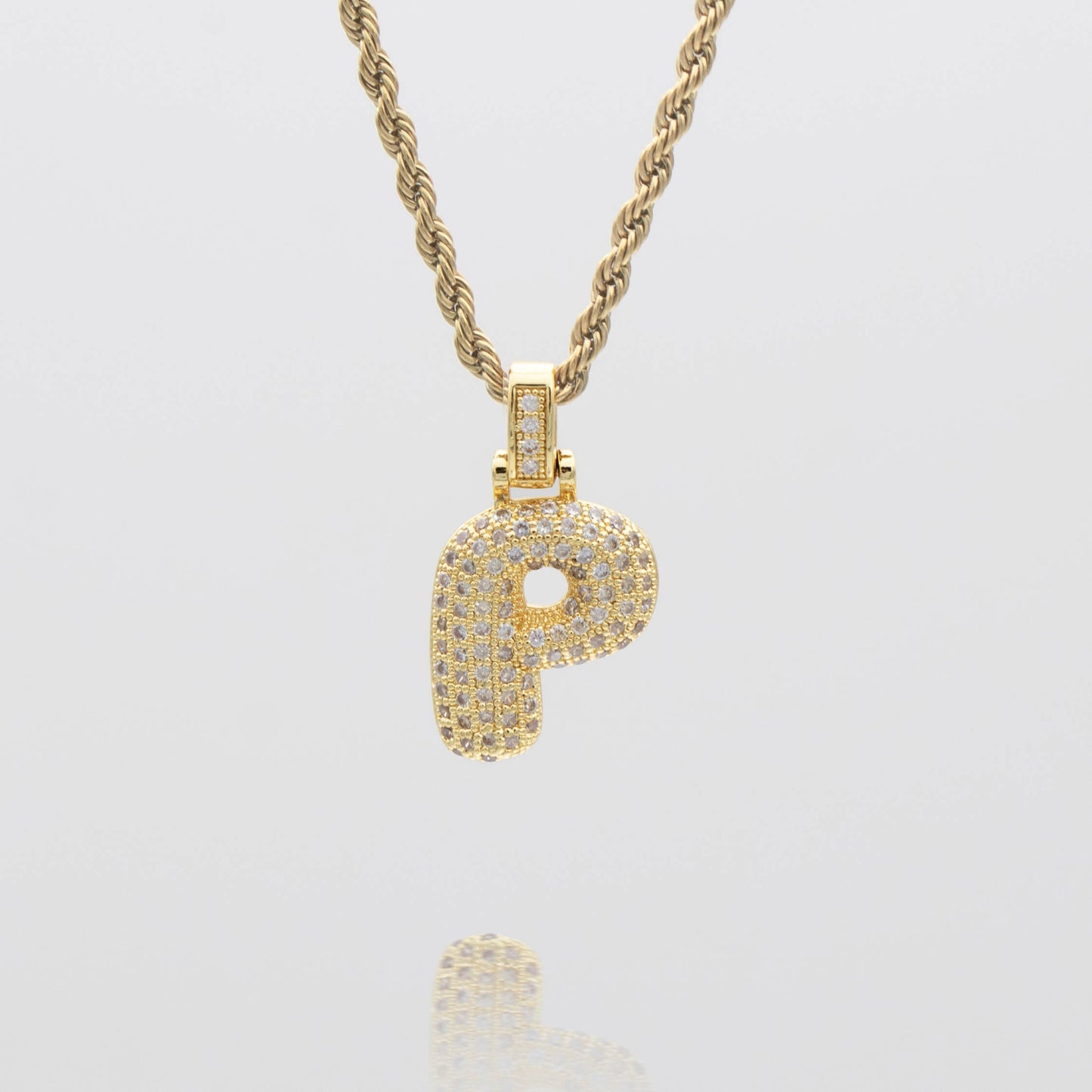 Pave Bubble Letter Initial Necklace