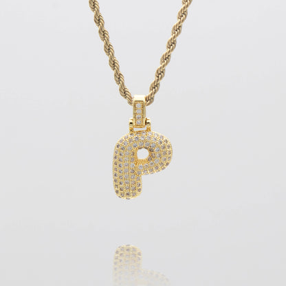 Pave Bubble Letter Initial Necklace