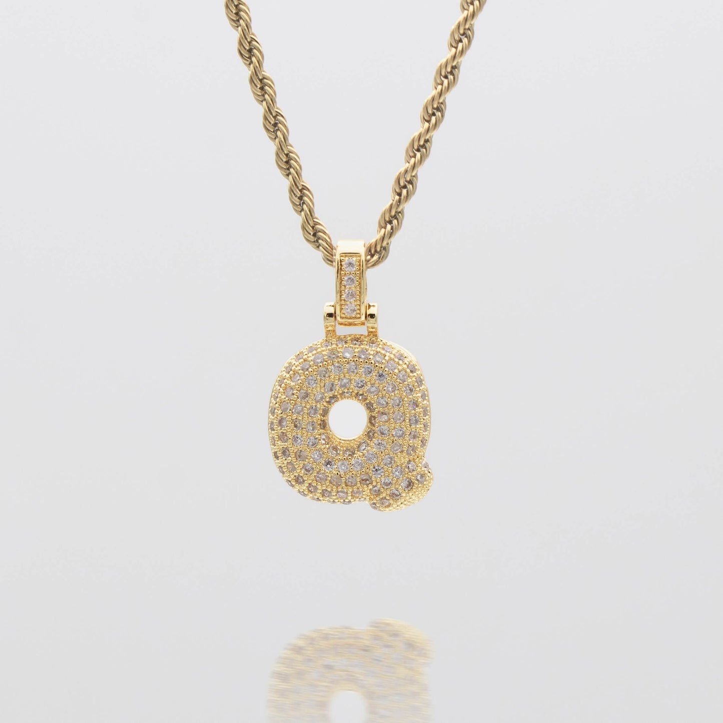 Pave Bubble Letter Initial Necklace
