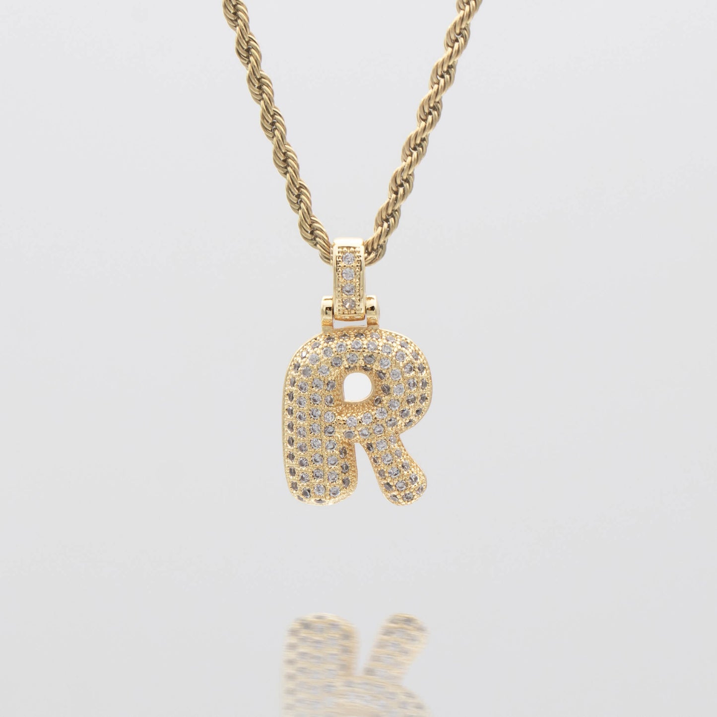 Pave Bubble Letter Initial Necklace