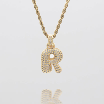 Pave Bubble Letter Initial Necklace
