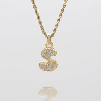 Pave Bubble Letter Initial Necklace