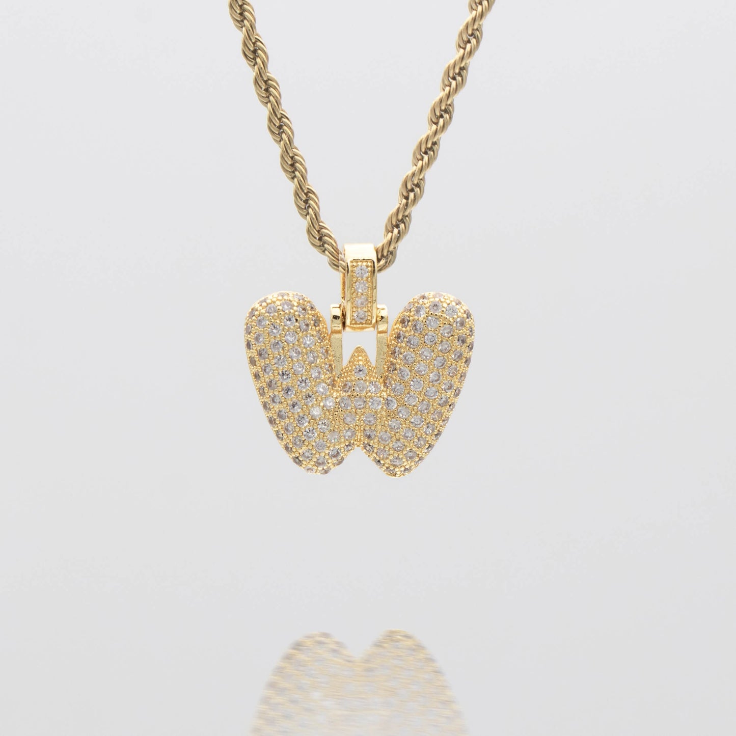 Pave Bubble Letter Initial Necklace