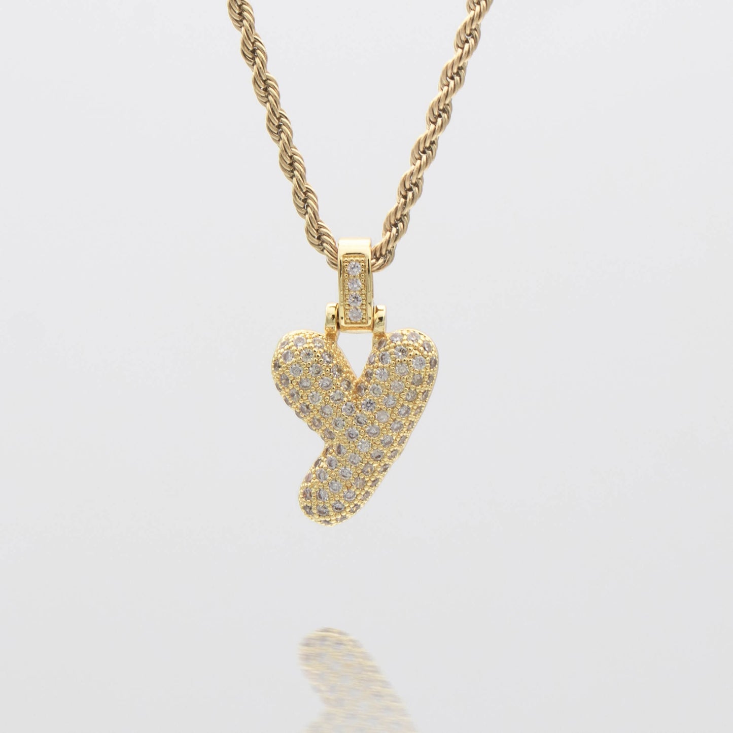 Pave Bubble Letter Initial Necklace
