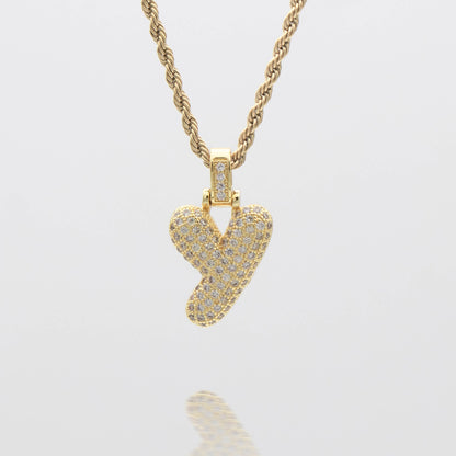 Pave Bubble Letter Initial Necklace