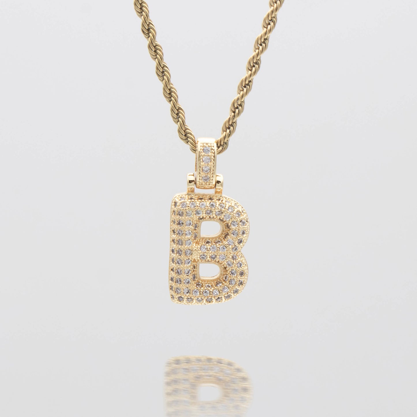 Pave Bubble Letter Initial Necklace
