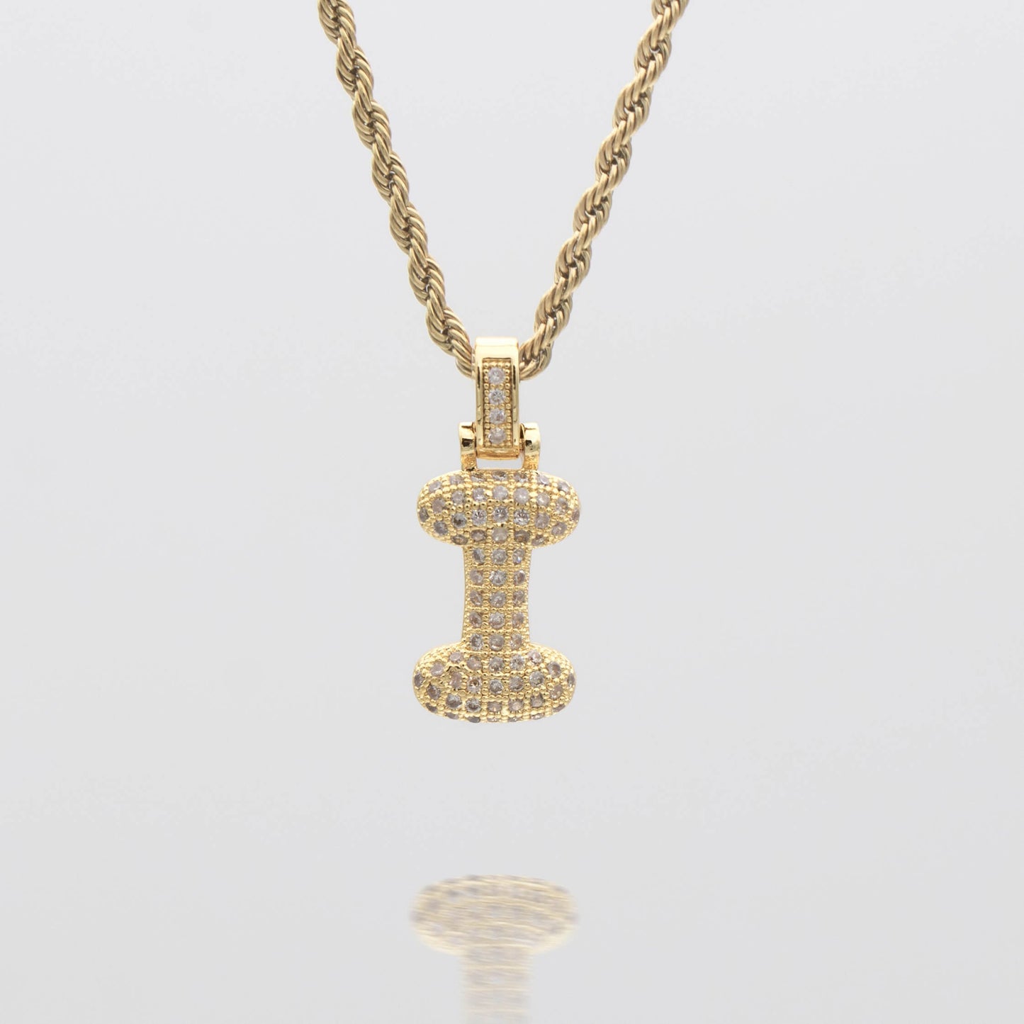 Pave Bubble Letter Initial Necklace